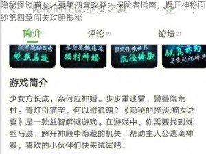 隐秘怪谈猫女之夏第四章攻略：探险者指南，揭开神秘面纱第四章闯关攻略揭秘