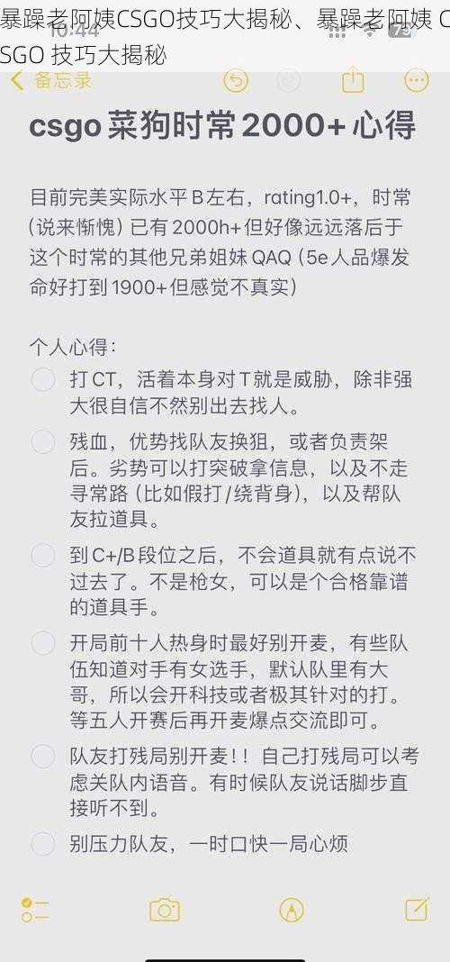 暴躁老阿姨CSGO技巧大揭秘、暴躁老阿姨 CSGO 技巧大揭秘