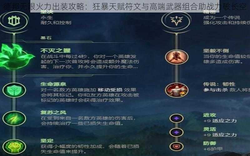 德邦无限火力出装攻略：狂暴天赋符文与高端武器组合助战力破长空