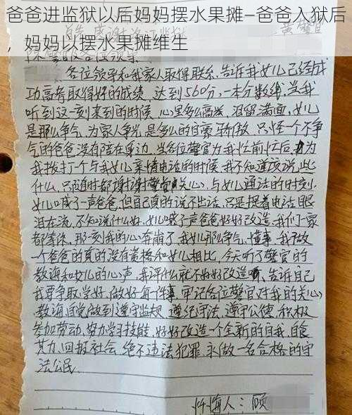 爸爸进监狱以后妈妈摆水果摊—爸爸入狱后，妈妈以摆水果摊维生