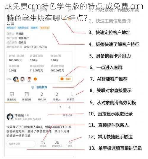 成免费crm特色学生版的特点;成免费 crm 特色学生版有哪些特点？