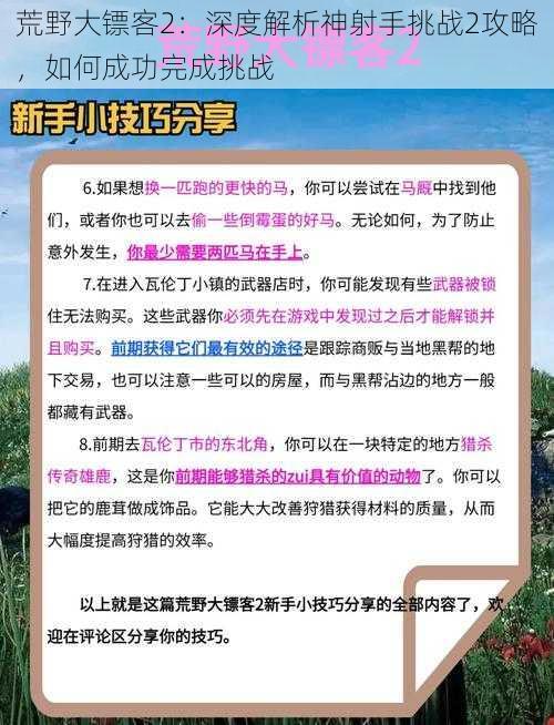 荒野大镖客2：深度解析神射手挑战2攻略，如何成功完成挑战