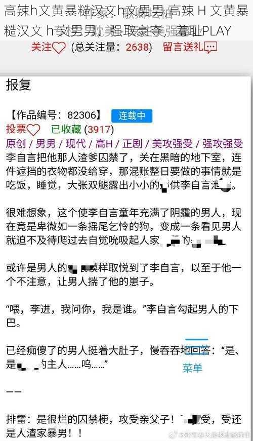 高辣h文黄暴糙汉文h文男男,高辣 H 文黄暴糙汉文 h 文男男，强取豪夺，羞耻PLAY