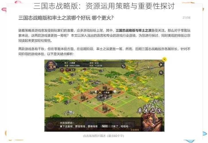 三国志战略版：资源运用策略与重要性探讨