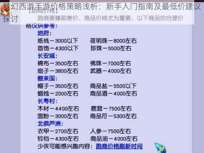 梦幻西游手游价格策略浅析：新手入门指南及最低价建议探讨